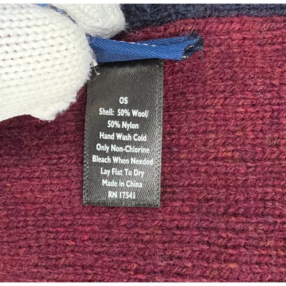 Cole Haan Grand Series Neck Scarf 72x10 Maroon Navy Blue Knit Wool Nylon